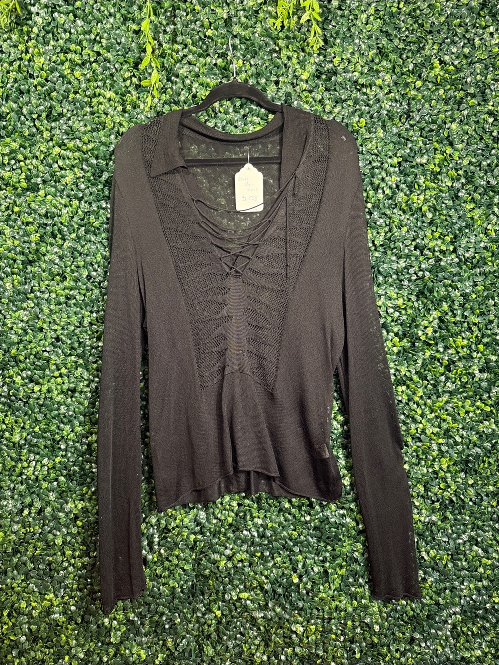 Gucci Black Lace-Up Knit Long Sleeve Top
